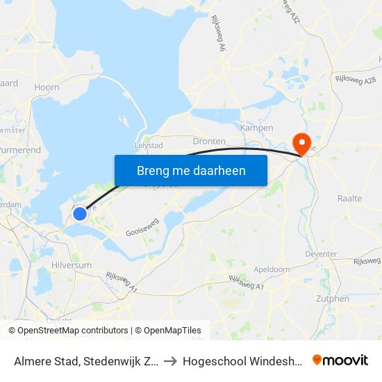 Almere Stad, Stedenwijk Zuid to Hogeschool Windesheim map