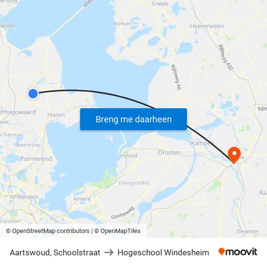 Aartswoud, Schoolstraat to Hogeschool Windesheim map