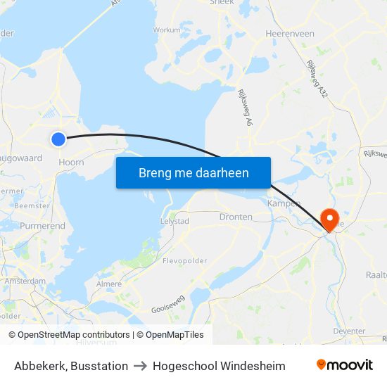 Abbekerk, Busstation to Hogeschool Windesheim map
