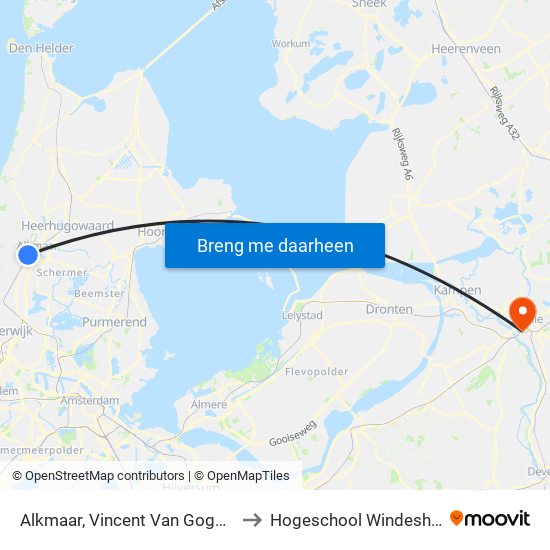 Alkmaar, Vincent Van Goghlaan to Hogeschool Windesheim map