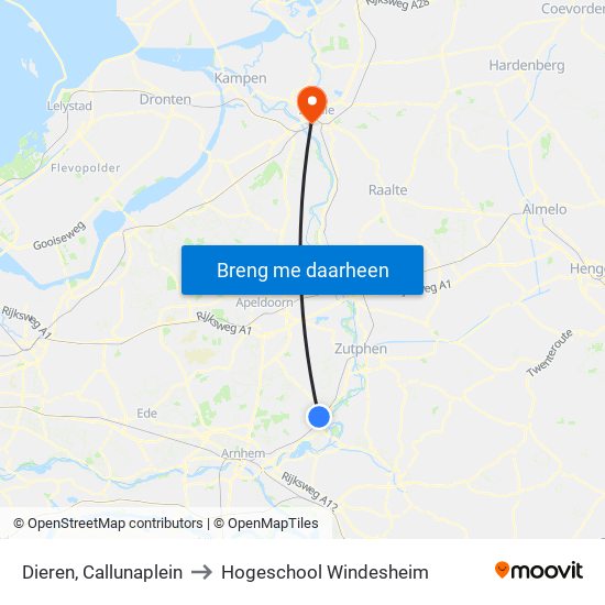 Dieren, Callunaplein to Hogeschool Windesheim map