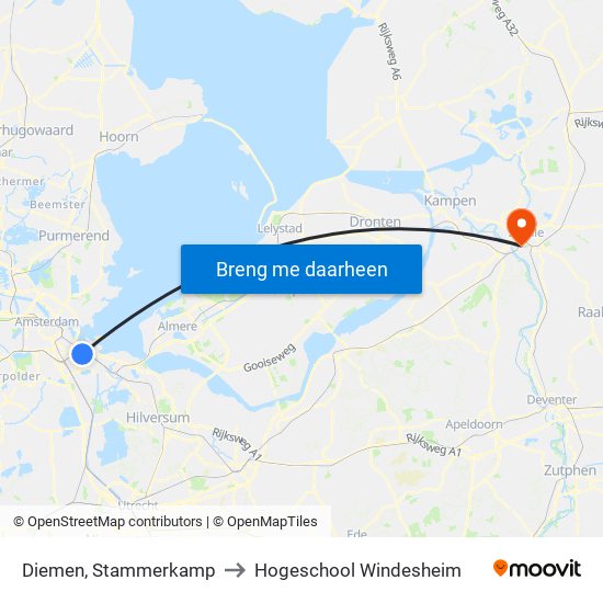 Diemen, Stammerkamp to Hogeschool Windesheim map
