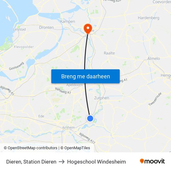 Dieren, Station Dieren to Hogeschool Windesheim map