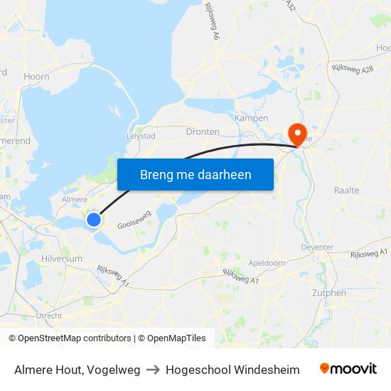 Almere Hout, Vogelweg to Hogeschool Windesheim map