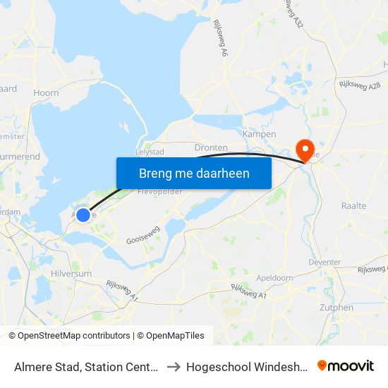 Almere Stad, Station Centrum to Hogeschool Windesheim map