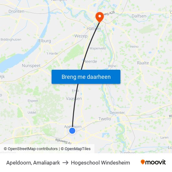 Apeldoorn, Amaliapark to Hogeschool Windesheim map