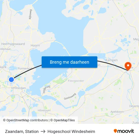 Zaandam, Station to Hogeschool Windesheim map