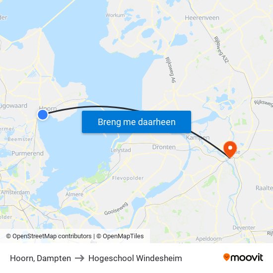 Hoorn, Dampten to Hogeschool Windesheim map