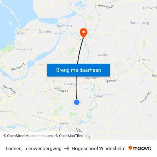 Loenen, Leeuwenbergweg to Hogeschool Windesheim map