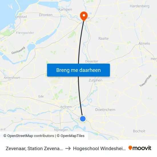 Zevenaar, Station Zevenaar to Hogeschool Windesheim map
