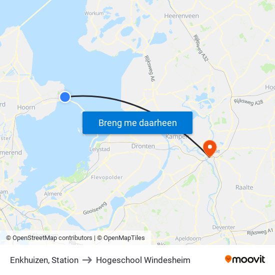 Enkhuizen, Station to Hogeschool Windesheim map