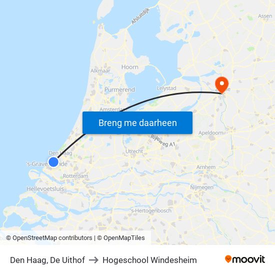 Den Haag, De Uithof to Hogeschool Windesheim map