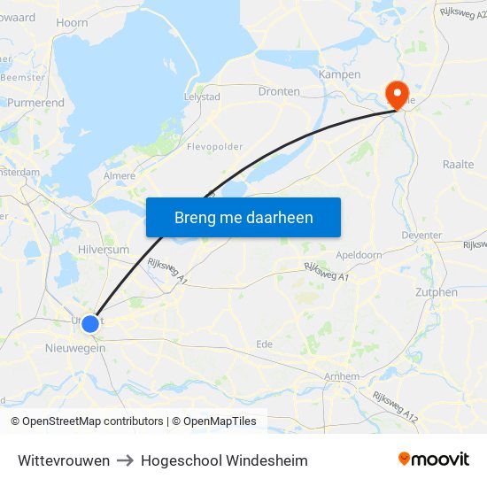 Wittevrouwen to Hogeschool Windesheim map