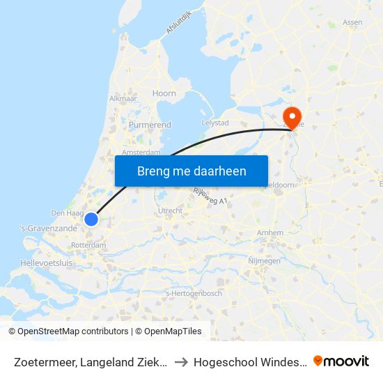 Zoetermeer, Langeland Ziekenhuis to Hogeschool Windesheim map