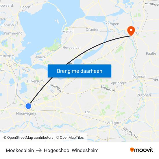 Moskeeplein to Hogeschool Windesheim map
