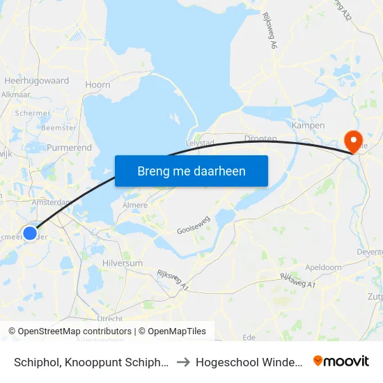 Schiphol, Knooppunt Schiphol Oost to Hogeschool Windesheim map