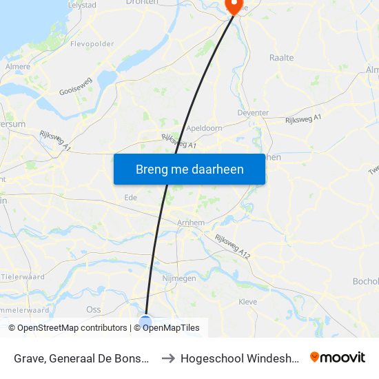 Grave, Generaal De Bonsweg to Hogeschool Windesheim map