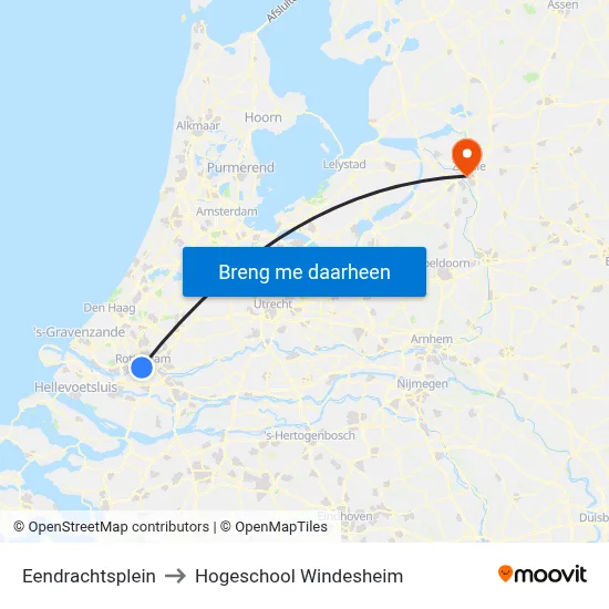 Eendrachtsplein to Hogeschool Windesheim map