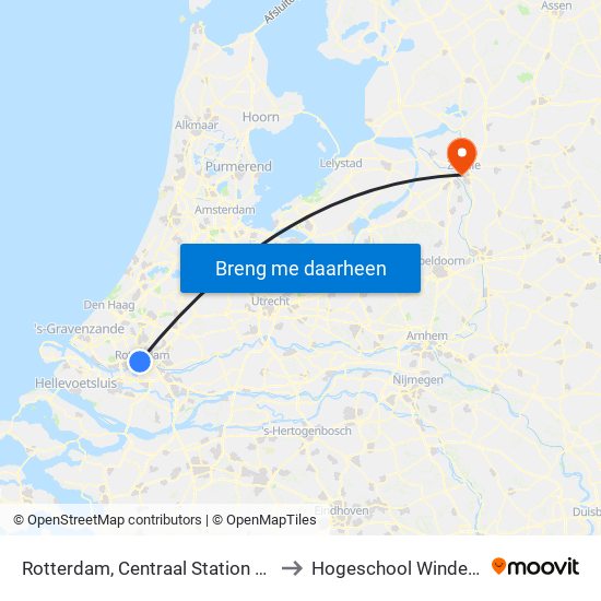Rotterdam, Centraal Station Halte Hh to Hogeschool Windesheim map