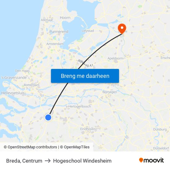 Breda, Centrum to Hogeschool Windesheim map