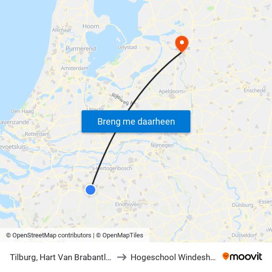 Tilburg, Hart Van Brabantlaan to Hogeschool Windesheim map