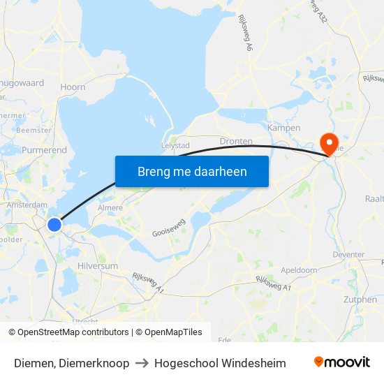 Diemen, Diemerknoop to Hogeschool Windesheim map