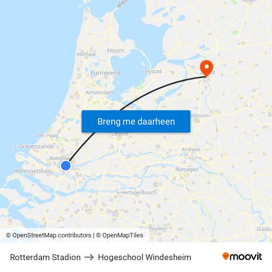 Rotterdam Stadion to Hogeschool Windesheim map