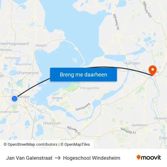 Jan Van Galenstraat to Hogeschool Windesheim map