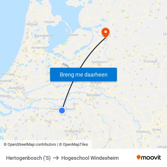Hertogenbosch ('S) to Hogeschool Windesheim map