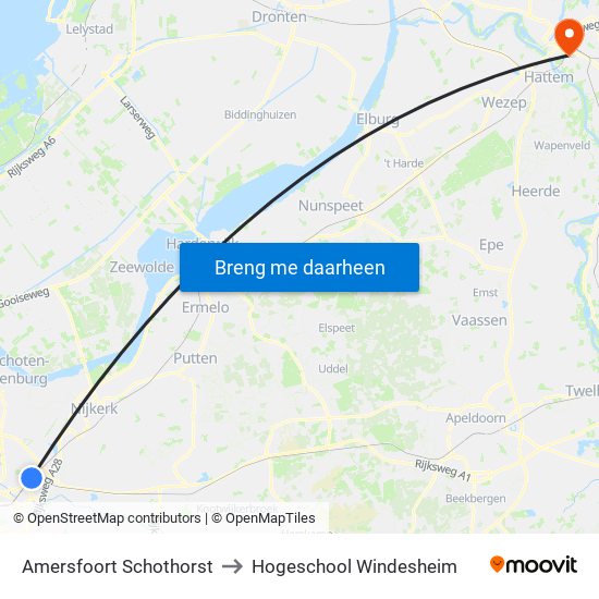 Amersfoort Schothorst to Hogeschool Windesheim map