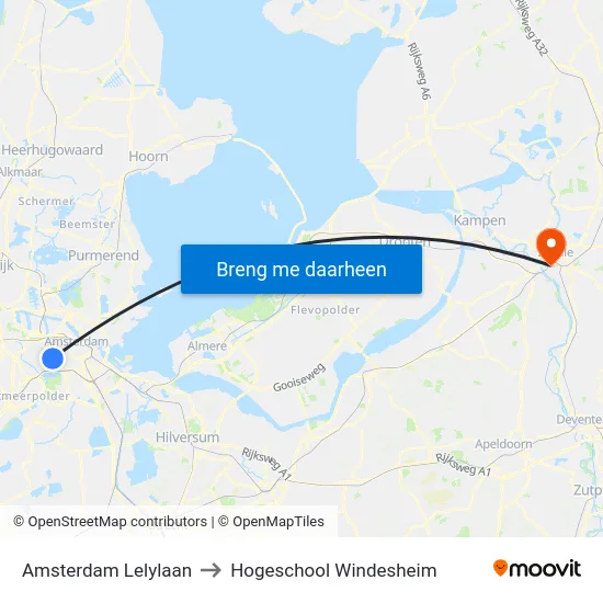 Amsterdam Lelylaan to Hogeschool Windesheim map