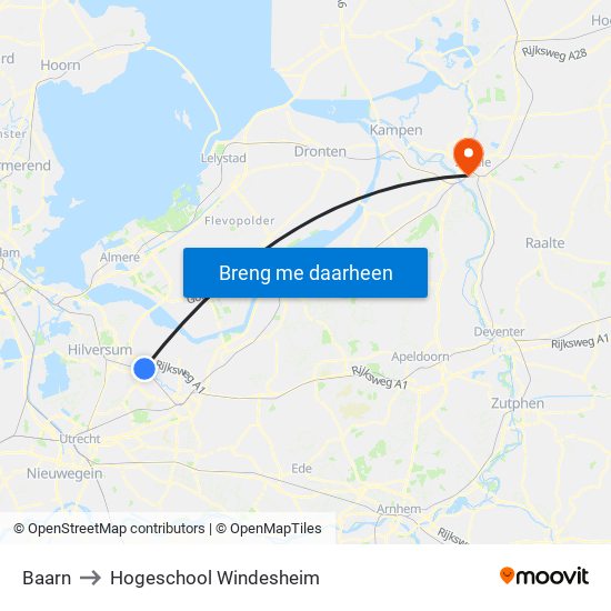 Baarn to Hogeschool Windesheim map