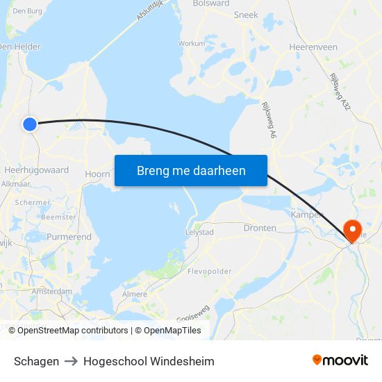 Schagen to Hogeschool Windesheim map