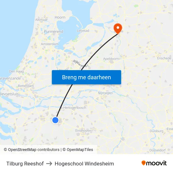 Tilburg Reeshof to Hogeschool Windesheim map