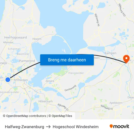 Halfweg-Zwanenburg to Hogeschool Windesheim map