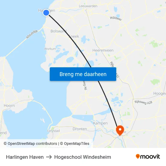 Harlingen Haven to Hogeschool Windesheim map