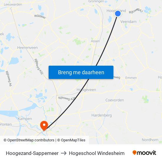 Hoogezand-Sappemeer to Hogeschool Windesheim map