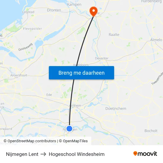 Nijmegen Lent to Hogeschool Windesheim map
