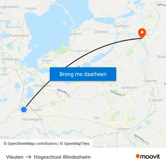 Vleuten to Hogeschool Windesheim map