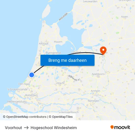 Voorhout to Hogeschool Windesheim map