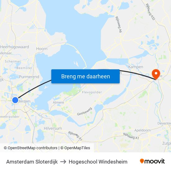 Amsterdam Sloterdijk to Hogeschool Windesheim map