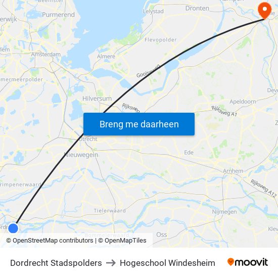 Dordrecht Stadspolders to Hogeschool Windesheim map