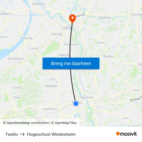 Twello to Hogeschool Windesheim map