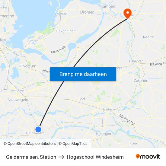 Geldermalsen, Station to Hogeschool Windesheim map