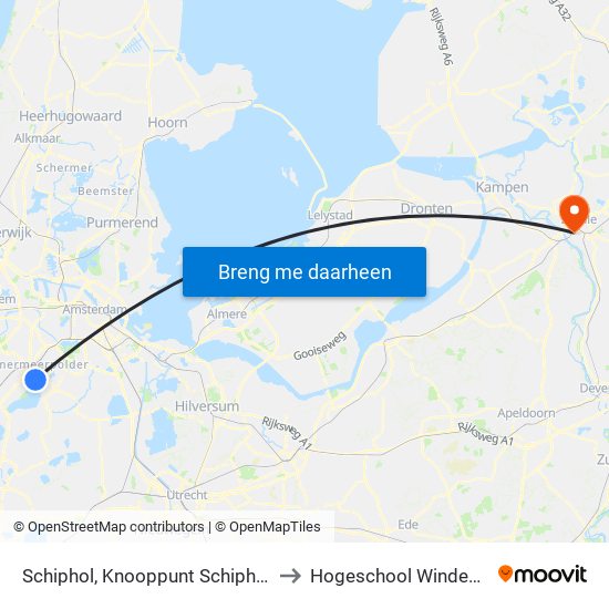 Schiphol, Knooppunt Schiphol Zuid to Hogeschool Windesheim map