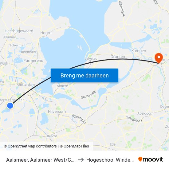 Aalsmeer, Aalsmeer West/Centrum to Hogeschool Windesheim map