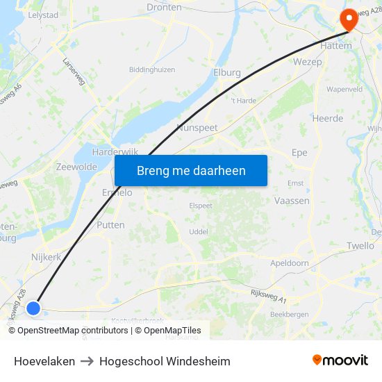 Hoevelaken to Hogeschool Windesheim map