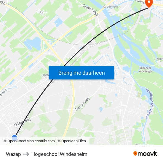 Wezep to Hogeschool Windesheim map