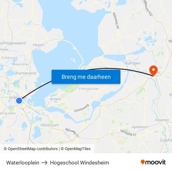 Waterlooplein to Hogeschool Windesheim map