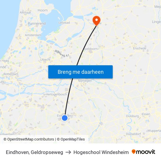 Eindhoven, Geldropseweg to Hogeschool Windesheim map